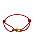 Crimson red cord bracelet with gold horseshoe clasp