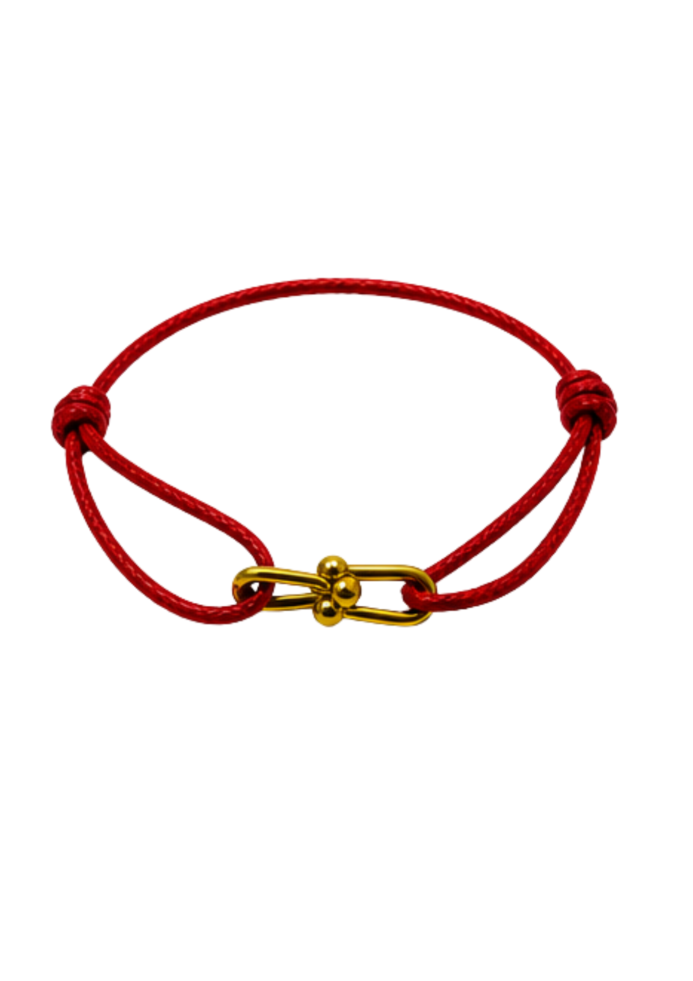 Crimson red cord bracelet with gold horseshoe clasp