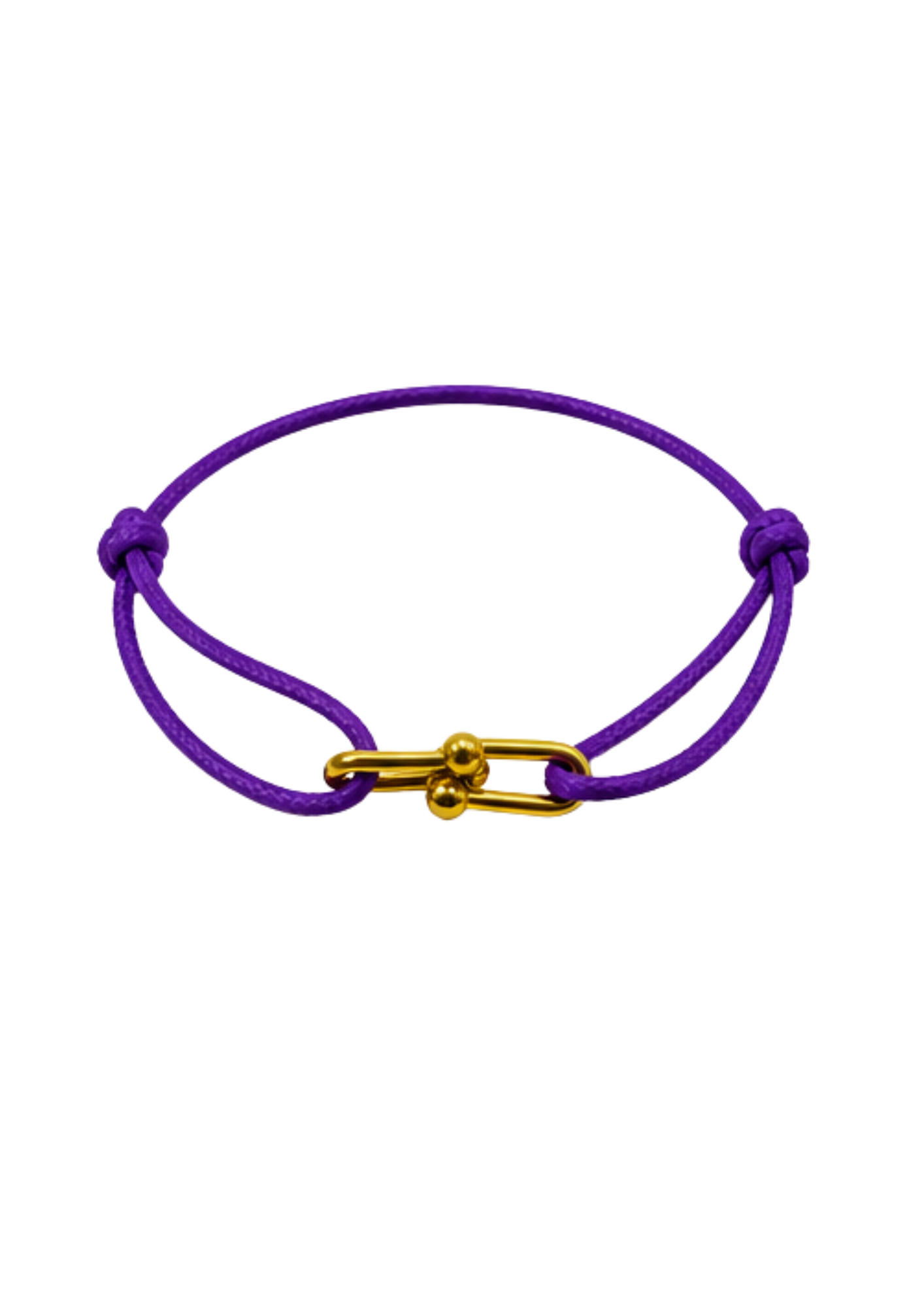 Purple cord bracelet with gold horseshoe clasp